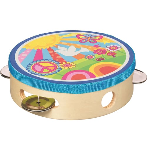 Goki Tambour Blanc/Bleu – Instrument Enfant 3+ – Sangle Réglable – Bois – Son Agréable – Cadeau Musical Éducatif