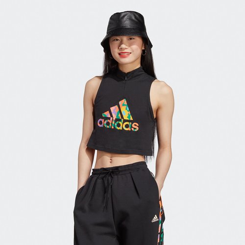 Cotton High Neck Vest Top with Multicolour Logo Print