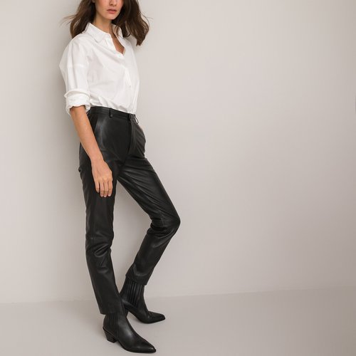 Pantalon droit en cuir La Redoute Collections La Redoute