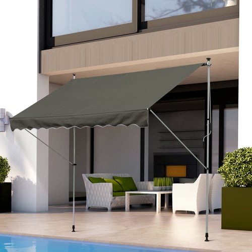 Store Banne Manuel Outsunny - Toile Polyester Imperméable 3,5x2,5m, Réglable Et Résistant Aux UV