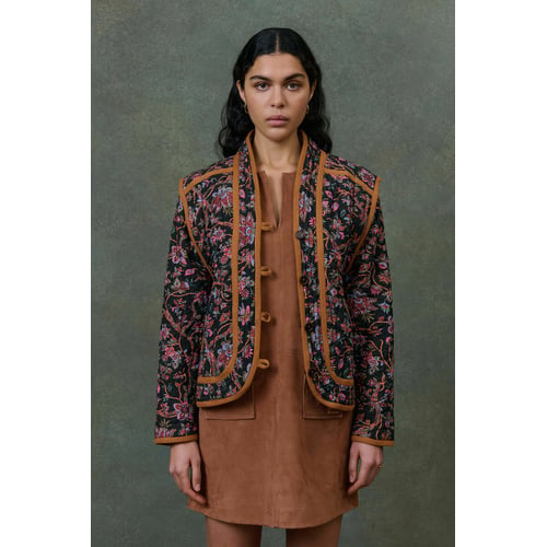 Short fitted jacket, black print/orange, Louise Misha | La Redoute