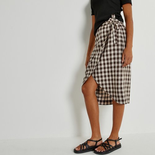Jupe portefeuille en lin motif vichy La Redoute Collections carreaux vichy La Redoute