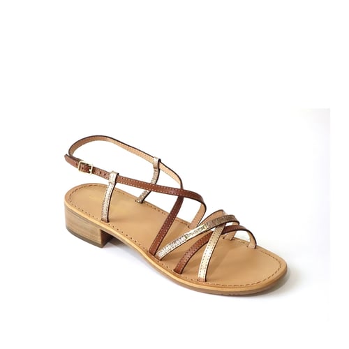 Sandales San Marina En Cuir Tressé Doré - Talons 2,5 Cm, Pointure 39, Fabrication Portugaise
