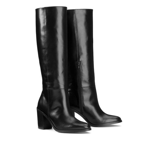 Les signatures 70s leather knee high boots with block heel black La Redoute Collections La Redoute