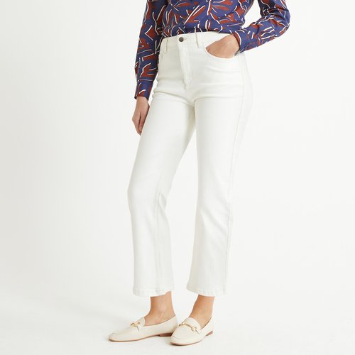 Wide leg cropped jeans in mid rise length 25.5 ecru Anne Weyburn La Redoute
