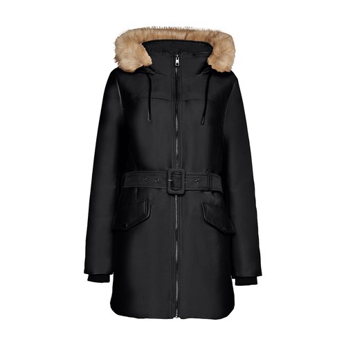 Parka ceinturee capuche imitation fourrure