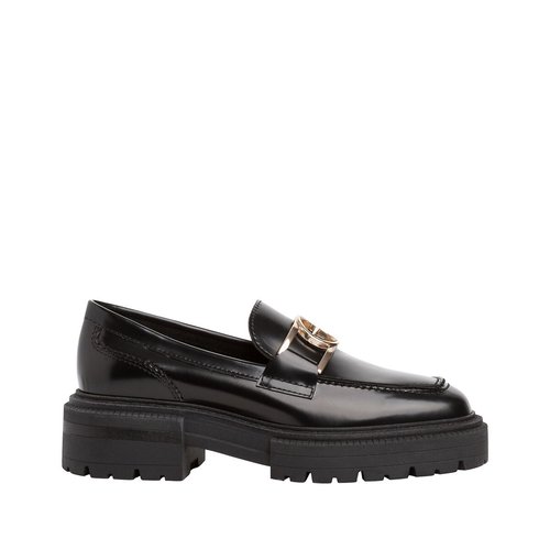 Mocassins en cuir boucle doree noir Tamaris La Redoute