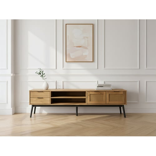 Meuble TV 180 Cm Avec Éclairage LED Et Tiroirs - Style Rustique, Bois, Pour Salon