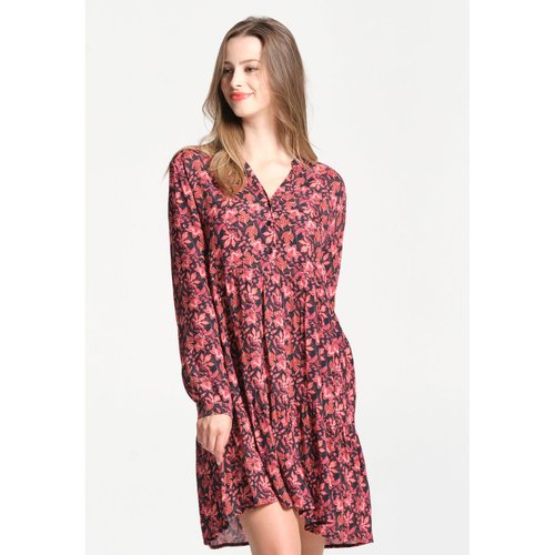 Robe evasee boutonnee manches longues rouge J Joy La Redoute
