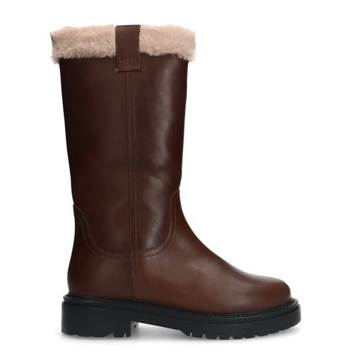 Bottes hautes en cuir avec imitation laine marron Sacha La Redoute