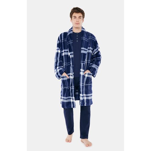 Robe de chambre polaire big carreaux bleu Arthur La Redoute