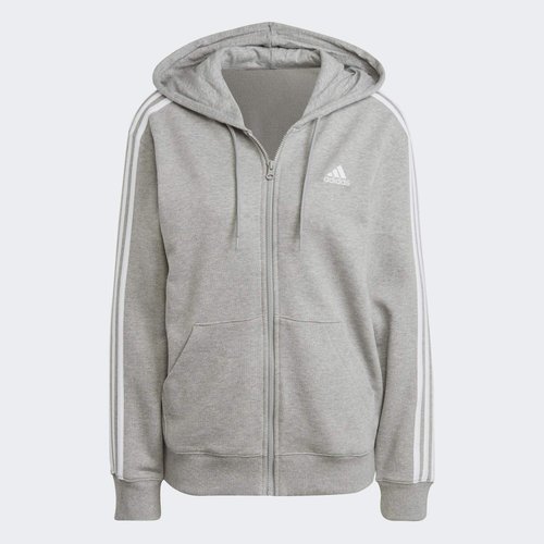 Veste a capuche entierement zippee en molleton a coupe standard essentials 3 stripes medium grey heather Adidas Sportswear La Redoute