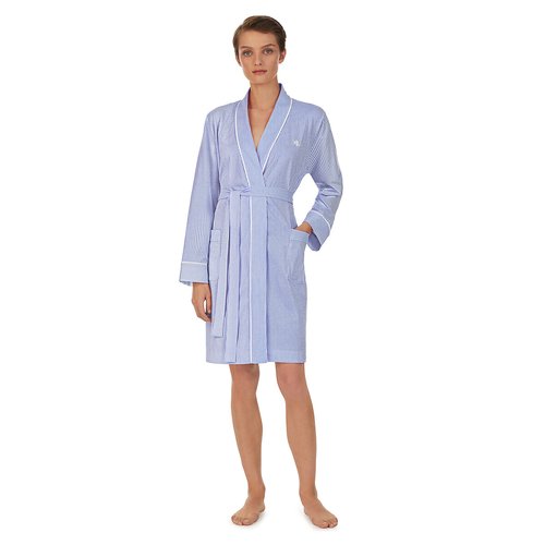 Peignoir kimono raye en jersey coton raye bleu ciel Lauren Ralph Lauren La Redoute