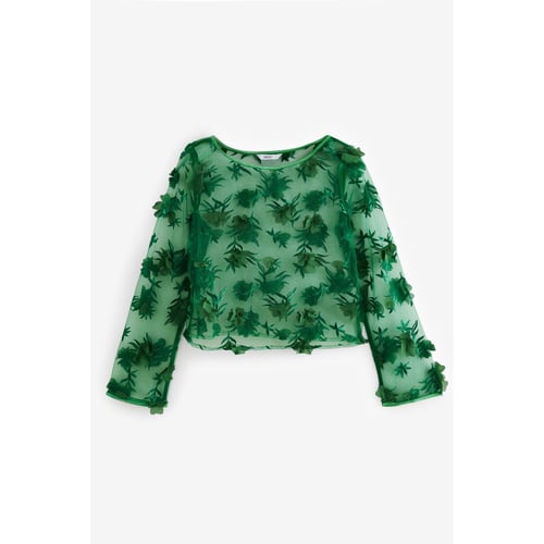 Top Tunique Femme NEXT - Taille 18 - Vert Crème à Fleurs Gaufrées Et Manches Volantes