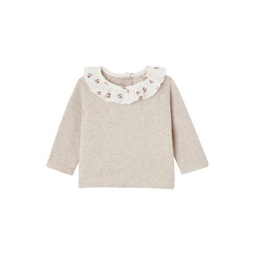 Pull a collerette fleurie naissance beige chine Vertbaudet La Redoute