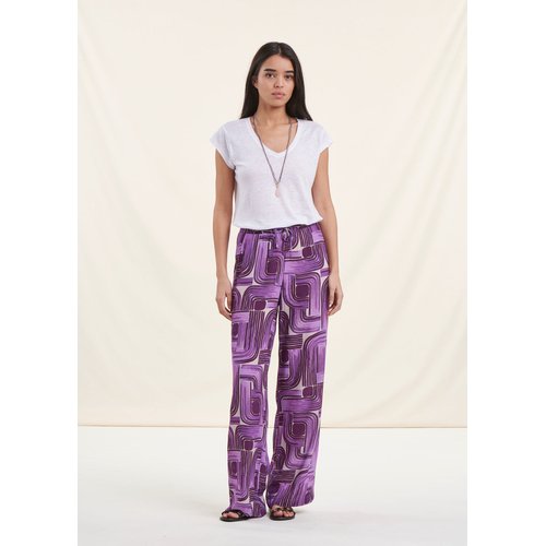 Pantalon fluide taille elastique imprime graphique lavande La Fee Maraboutee La Redoute