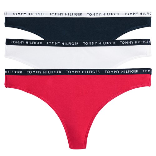 Pack of 3 thongs in stretch cotton navy white red Tommy Hilfiger La Redoute