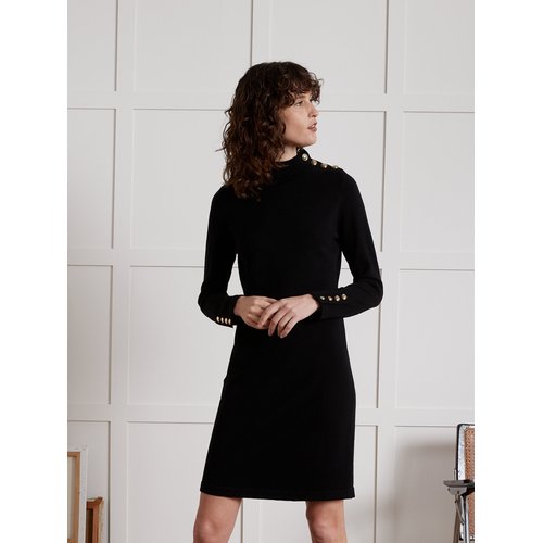 Robe pull col montant boutons dores noir Cyrillus La Redoute