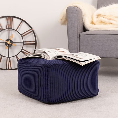 Pouf Velours Côtelé Theo - Repose-Pieds Décoratif, Rempli Perles