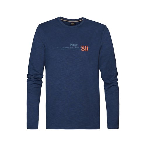 Plain Cotton T Shirt with Crew Neck and Long Sleeves
