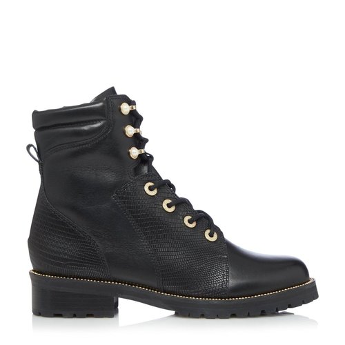 Bottines de randonnee ornees de perles pompom noir cuir Dune London La Redoute