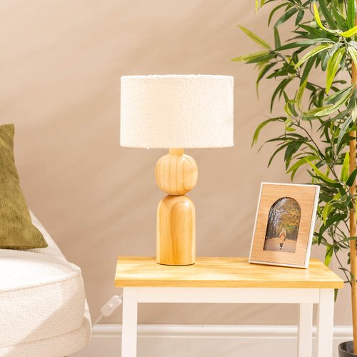 Oak Turned Table Lamp with Boucle Shade