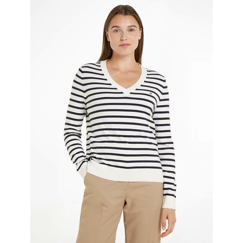 Pull a rayures manches longues col v Tommy Hilfiger raye blanc bleu La Redoute