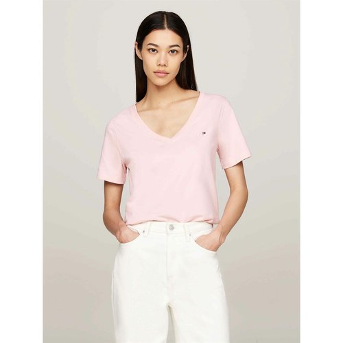 Cotton v neck t shirt with short sleeves pink Tommy Hilfiger La Redoute
