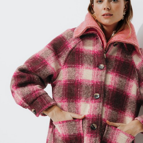 Manteau court a carreaux carreaux multicolores Promod La Redoute