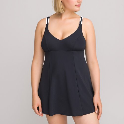 Maillot de bain 1 piece avec jupette integree noir blanc La Redoute Collections Plus La Redoute