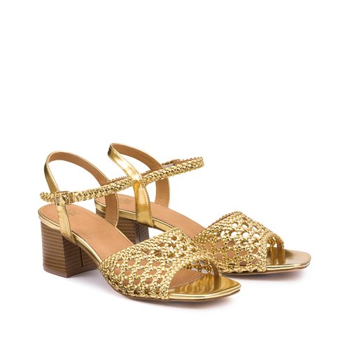 Plaited block heel sandals gold coloured La Redoute Collections La Redoute