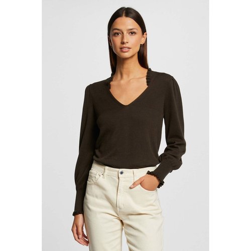 Pull manches longues avec volants vert fonce Morgan La Redoute