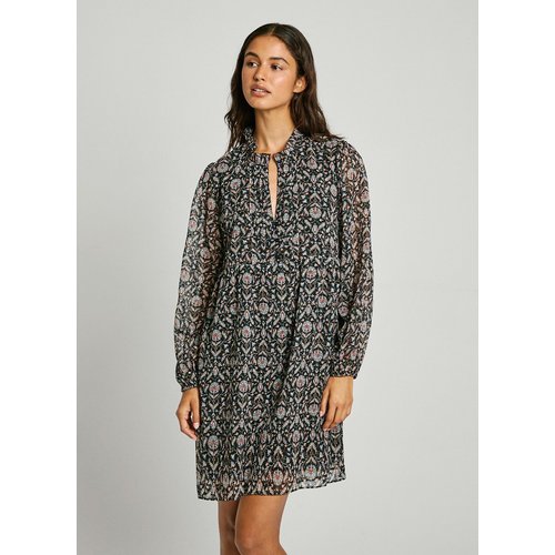 Robe fluide manches longues en voile col tunisie noir Pepe Jeans La Redoute