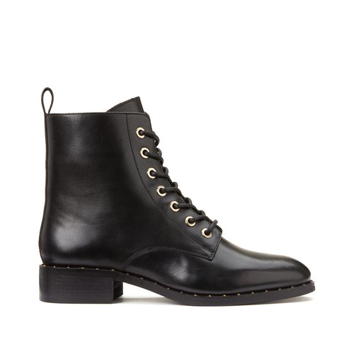 Bottines a lacets en cuir noir La Redoute Collections La Redoute