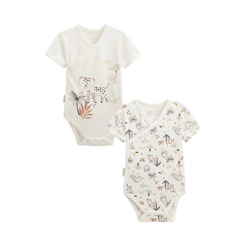 Lot de 2 bodies bebe manches courtes ouverture croisee yao ecru Petit Beguin La Redoute
