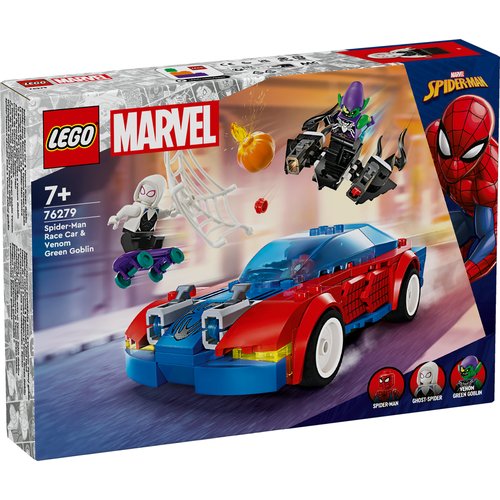 Marvel - La voiture de course de Spider-Man contre le Bouffon Vert  venomisé, Jouets de construction