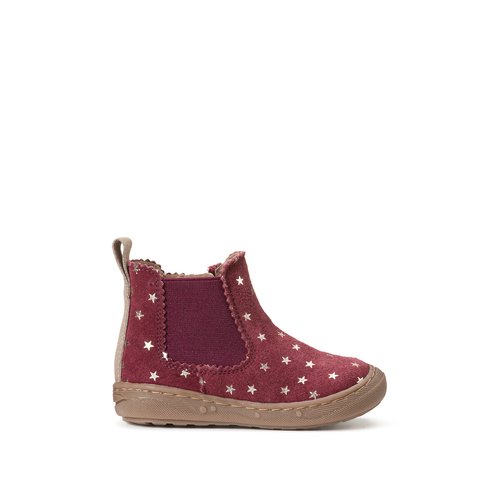 Kids leather ankle boots with side elastic burgundy La Redoute Collections La Redoute