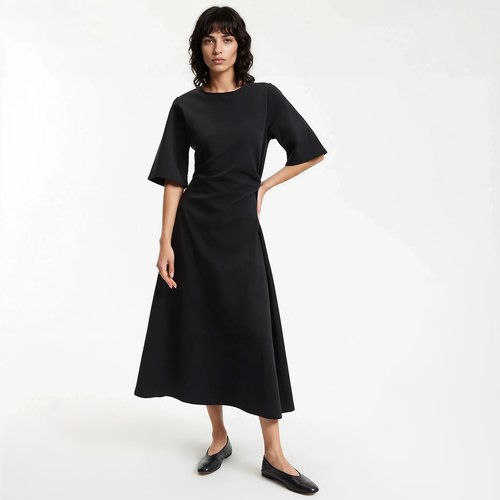 knee length dresses for ladies Self-Portrait - Black Cotton Draped Knit Midi Dress