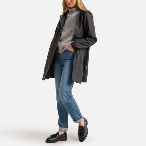 American Trends Giacca Antipioggia Lunga Da Donna Con Cappuccio - Impermeabile Leggero, Antivento, Traspirante, Con Polsini Regolabili, Taglia Small, Nero