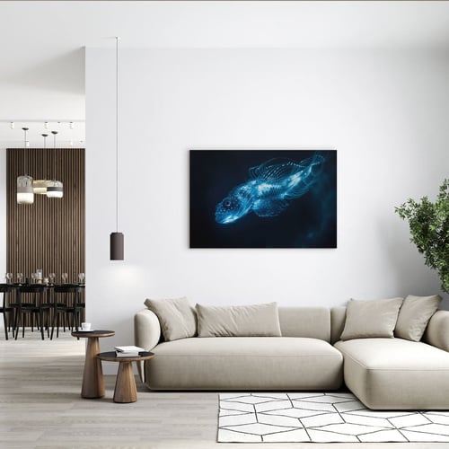Affiche D'art Mural Poisson Tortue UV Réactif - 60x90 Cm - Multicolore Sur Toile