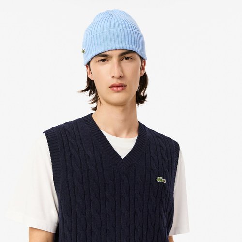 Carded wool sleeveless jumper sweater in cable knit navy blue Lacoste La Redoute
