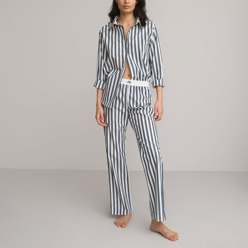 Les signatures striped cotton oversize pyjamas blue striped La Redoute Collections La Redoute