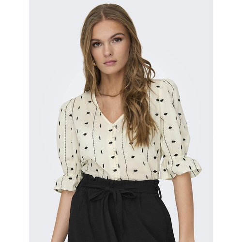 Printed cotton blouse with puff sleeves white black Only La Redoute