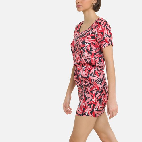 Floral print mini dress with short sleeves red print Icode La Redoute