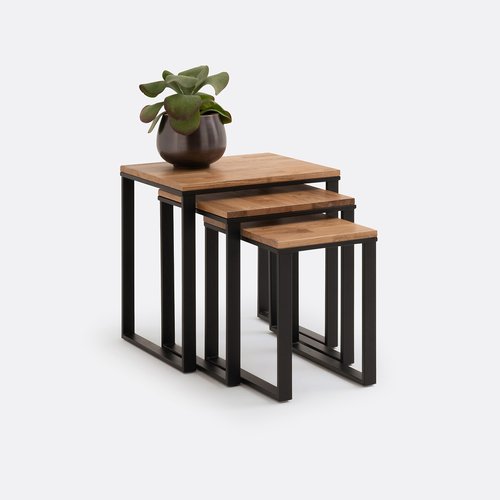 Set of 3 hiba solid oak steel nesting tables natural La Redoute Interieurs La Redoute