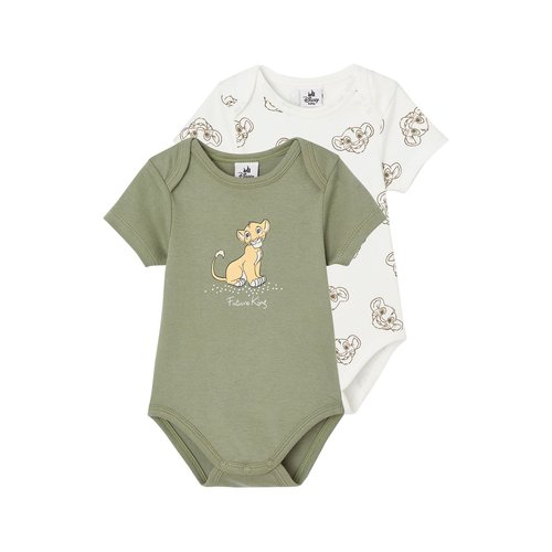 Lot de 2 bodies manches courtes disney le roi lion blanc kaki Vertbaudet La Redoute