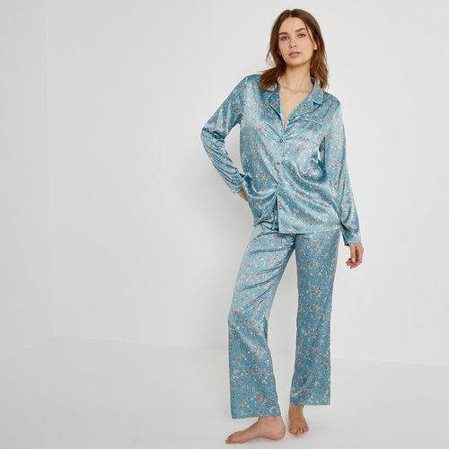 Pyjama forme grand pere en satin imprime fleurs imprime floral La Redoute Collections La Redoute