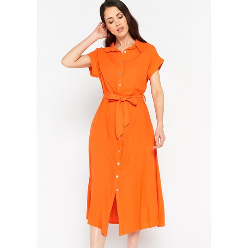Robe chemise en lin orange mangue Lolaliza La Redoute
