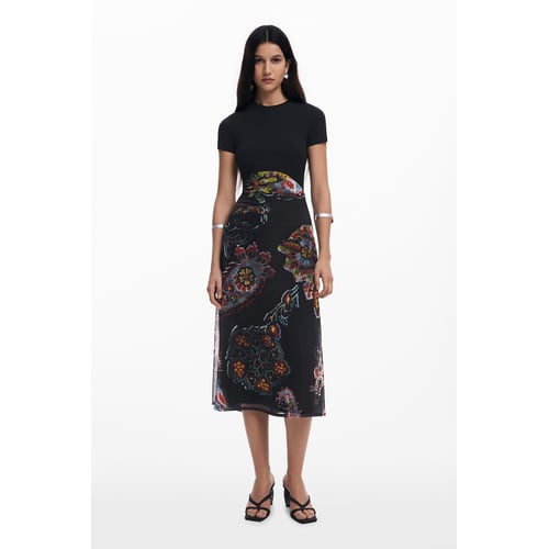 Robe En Mailles Noire Et Beige Desigual Taille 38 - Sans Manches, Mi-longueur - Très Bon état