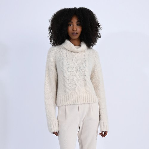 Womens cable knit turtleneck sweater discount